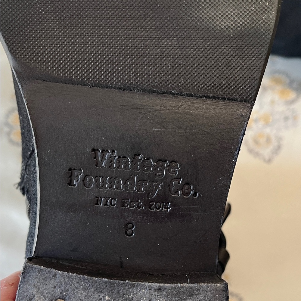 Vintage Foundry Co. “Miriam” Black Suede Buckle Ankle Moto / Combat Boots - Picture 7 of 8